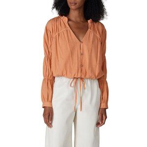 Love, Whit Sand Stone Orange V-Neck Peasant Top Women's Size Large L